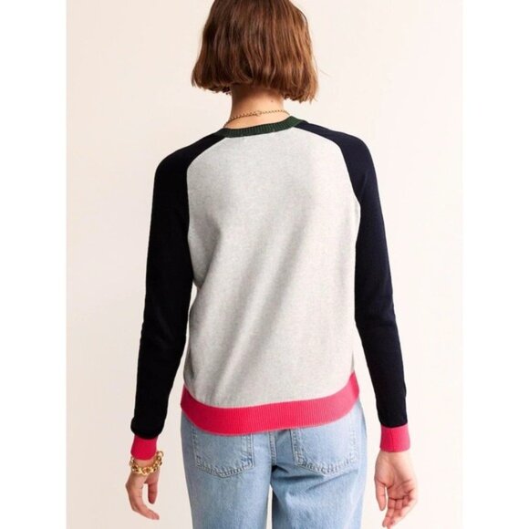 Boden Women Cashmere Blend Preppy Colorblock Meg Saddle Sleeve Jumper Large Grey - Picture 2 of 10